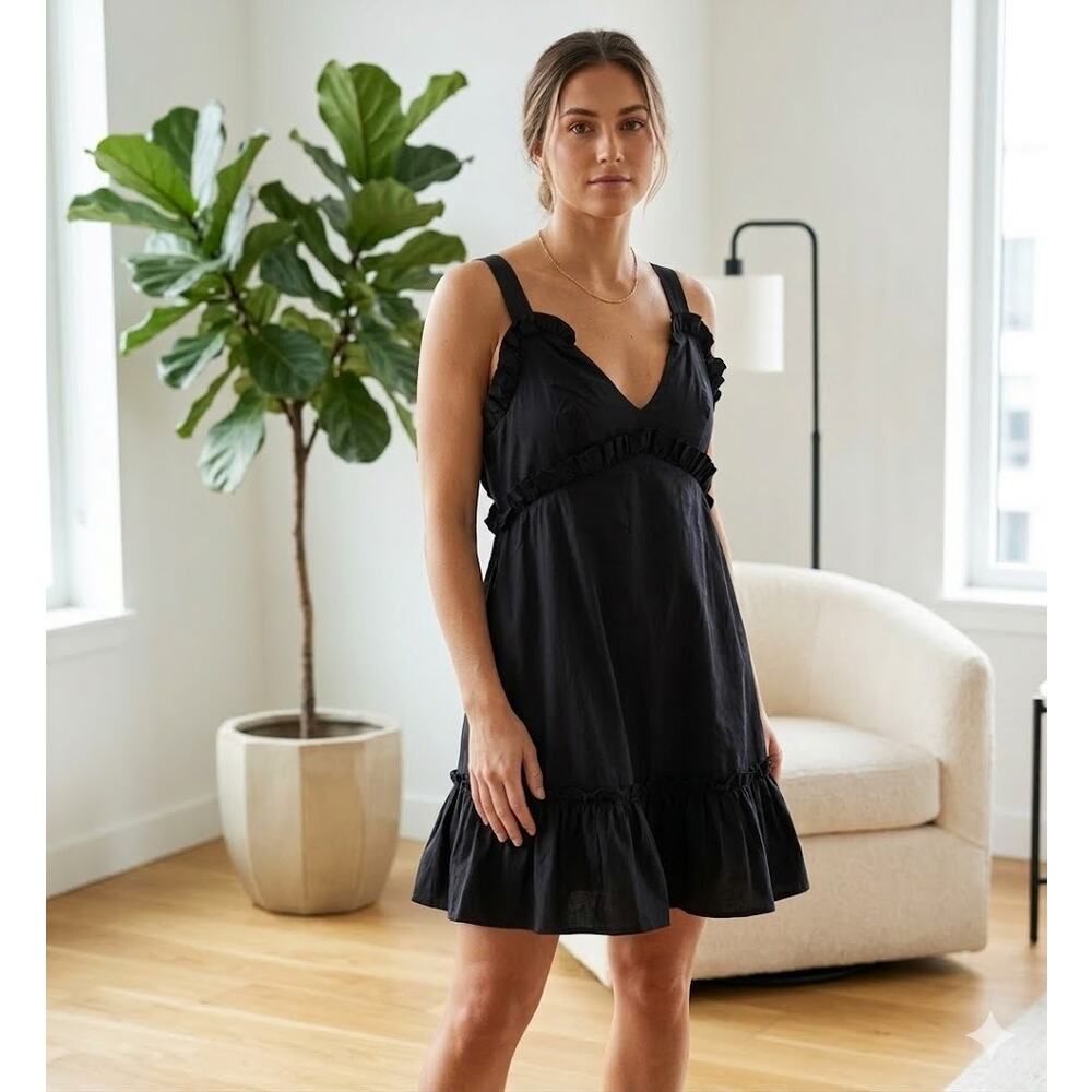 Never A Wallflower Ruffled Sleeveless Mini Dress Black Size XS